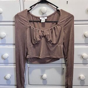 Elegant Brown Long Sleeve Women's Top